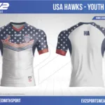 USA Hawks youth replica jersey mockup with a player’s surname printed on the back
